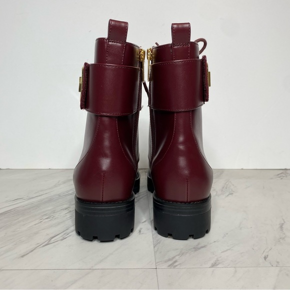 New! Michael Kors Tatum Maroon Faux Leather Lace Up Combat Boot 9M - Picture 3 of 14